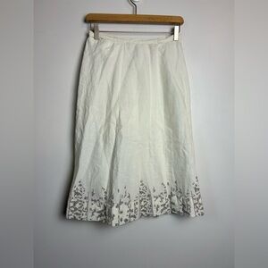 Eileen Fisher 100% organic Linen White Pencil Skirt Beaded hem Size S
